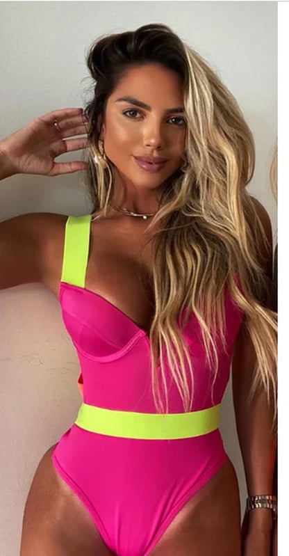 2021 New Sexy Bikini Solid Push up High Waist Triangle Bottoms Swimsuit Women Swimwear Splicing Bathing Suit Beach Swimming Suit